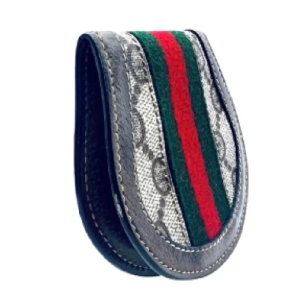 GUCCI GG Supreme Ophidia Sherry Line Navy Leather Snap Coated Canvas Coin Case
